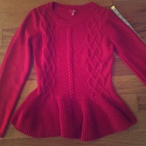Red Peplum Cable Knit Sweater